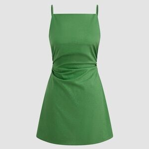 NWT Cider Green Linen Blend Ruched Mini Dress